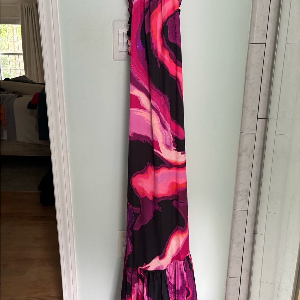 Anthropologie Violet and Black Ruffled Silky Dress